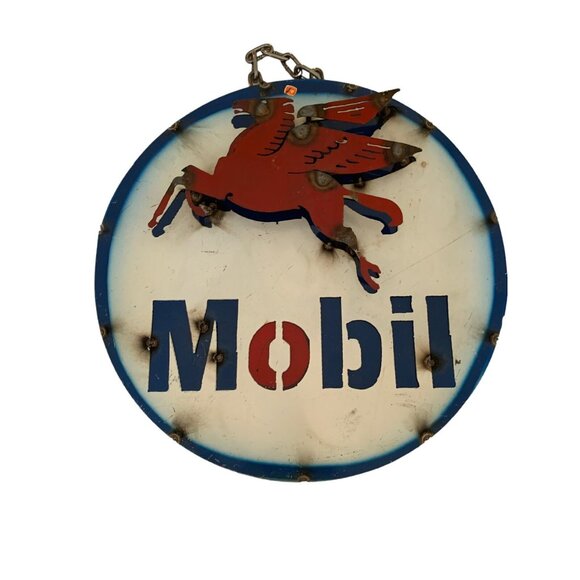 Handmade 3D MOBIL Oil Metal Sign Advertising Made Mexico 15" Diameter MAN CAVE - Picture 1 of 8